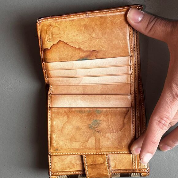 Coach Tan Leather brown canvas monogram wallet - Picture 4 of 5